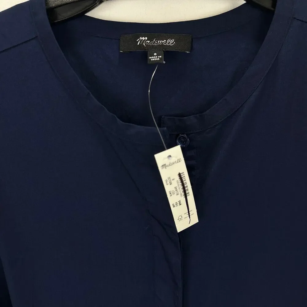 Madewell Tie Waist Midi Shirtdress Classic Minimalist Midnight Navy US 8 NWT
